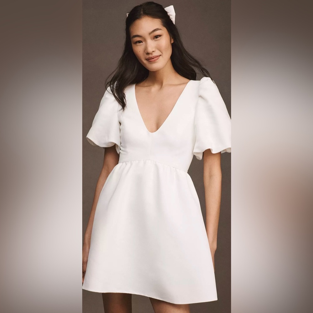 Sachin + Babi White Mini Dress with Puff Sleeves